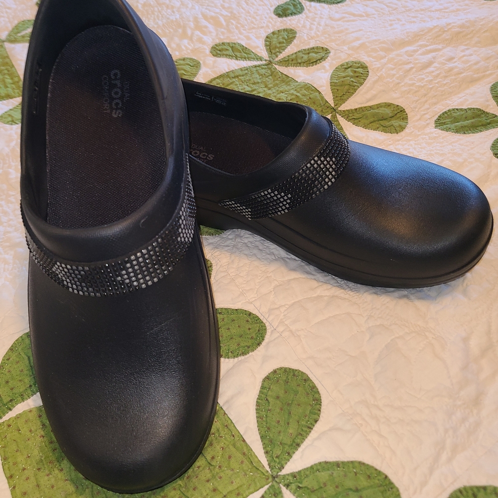 CROCS Black Women's Slip-On Mules with Rhinestone Strap